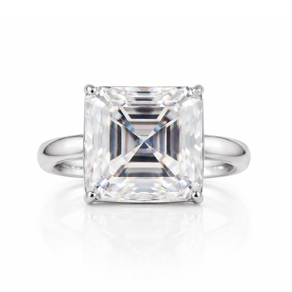 16.1 ct DEW White Moissanite Radiant Solitaire Ring - 18K Gold Vermeil on 925 Sterling Silver