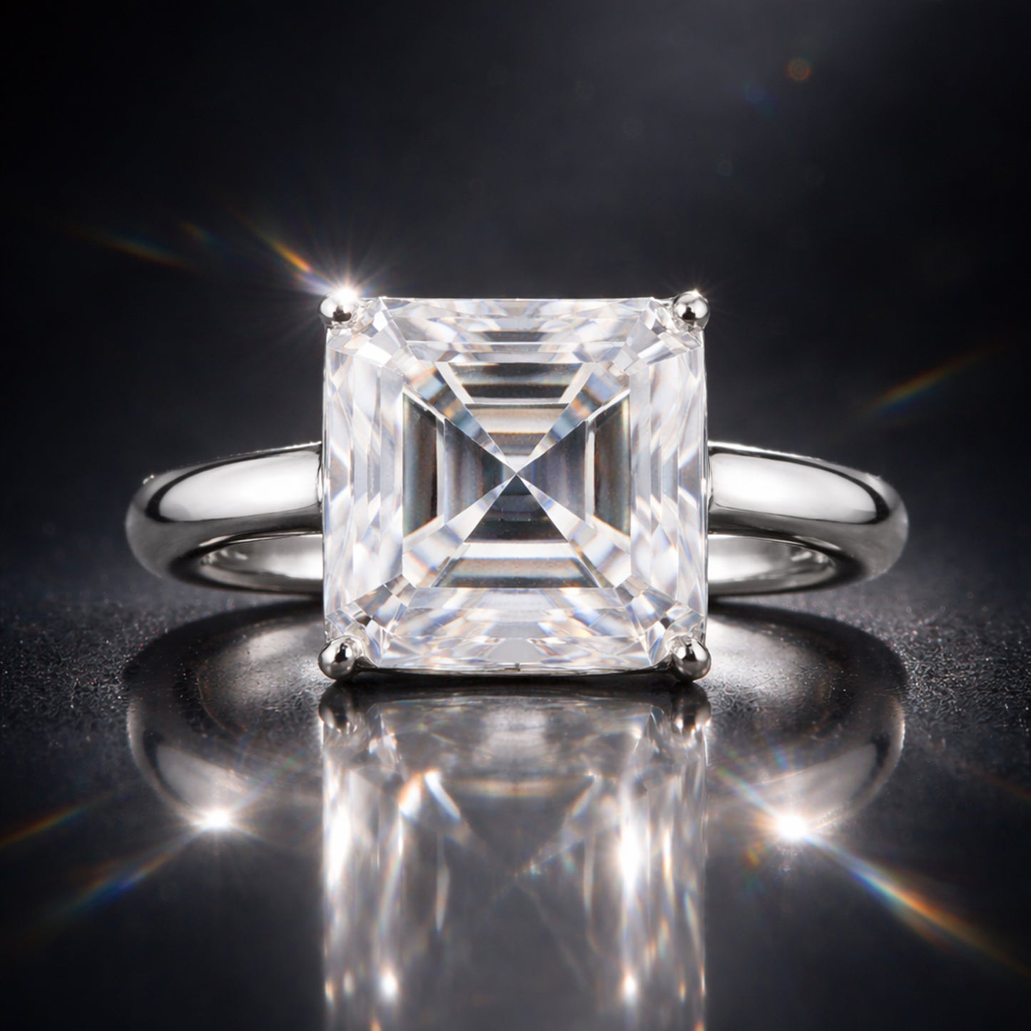16.1 ct DEW White Moissanite Radiant Solitaire Ring - 18K Gold Vermeil on 925 Sterling Silver