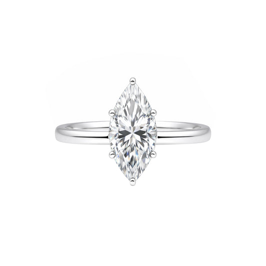 1.50 ct DEW Certified Marquise Cut White Moissanite Ring In 18K Gold Plated