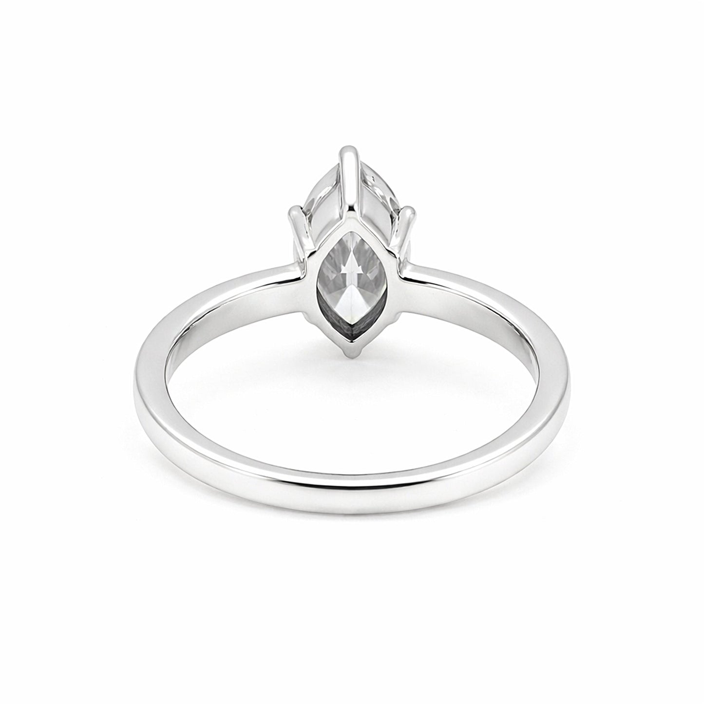Close-up of marquise cut lab-grown diamond, VS1 clarity, full crown view