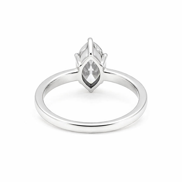Close-up of marquise cut lab-grown diamond, VS1 clarity, full crown view