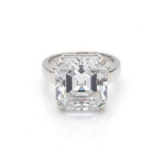 8.3 ct DEW White Moissanite Radiant Solitaire Ring - 18K Gold Vermeil on 925 Sterling Silver