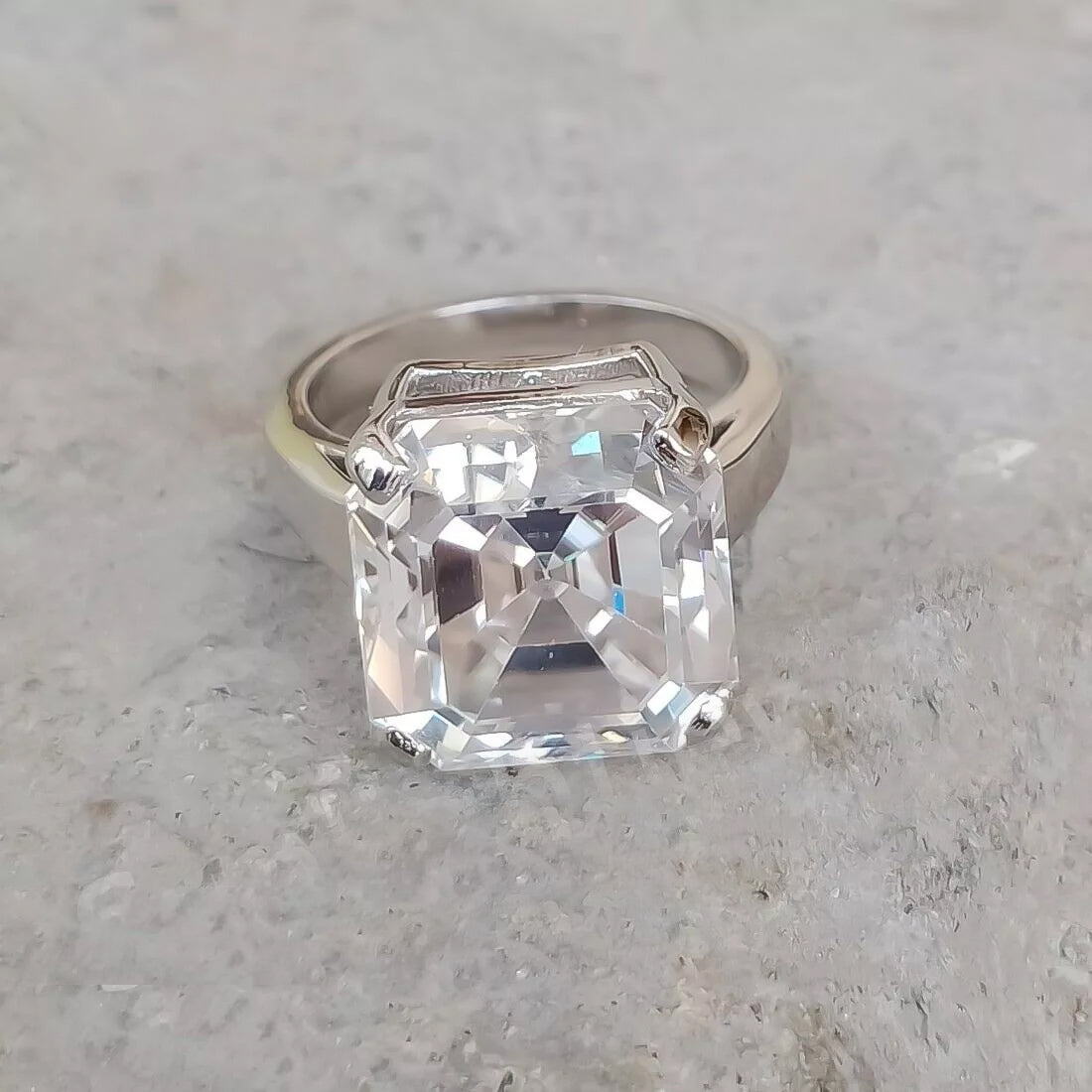 8.3 Ct White Moissanite Radiant Solitaire Ring - 925 Sterling Silver Gold Vermeil