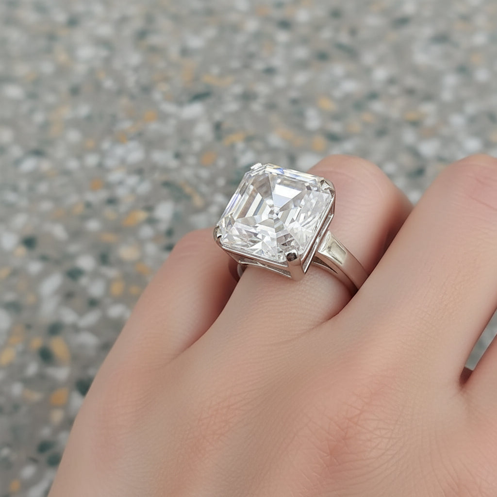 8.3 Ct White Moissanite Radiant Solitaire Ring - 925 Sterling Silver Gold Vermeil