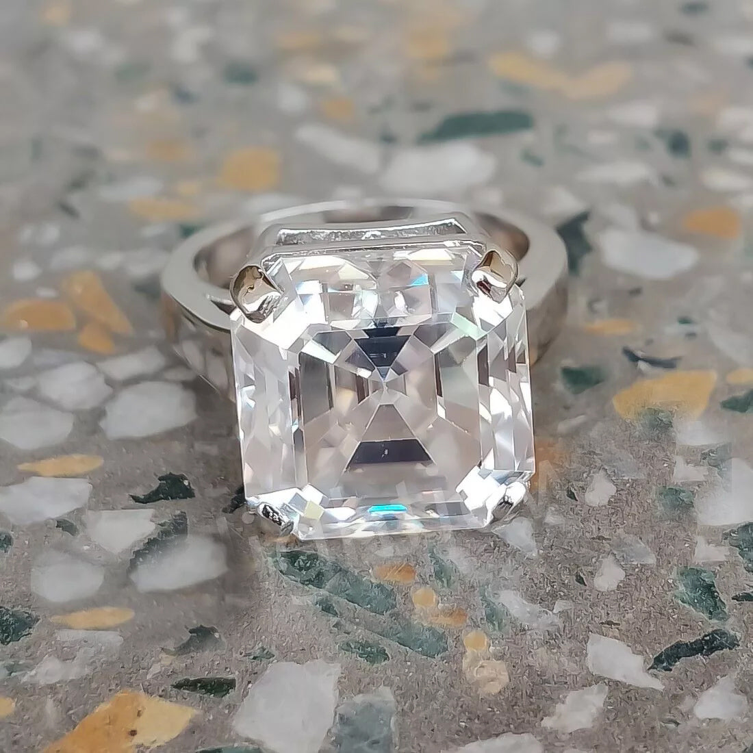 8.3 Ct White Moissanite Radiant Solitaire Ring - 925 Sterling Silver Gold Vermeil