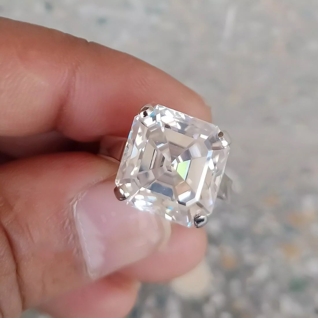 8.3 Ct White Moissanite Radiant Solitaire Ring - 925 Sterling Silver Gold Vermeil