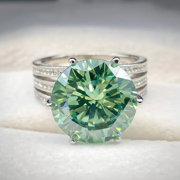 10.5 ct DEW Blue Moissanite Round Solitaire Ring - 18K Gold Vermeil on 925 Sterling Silver