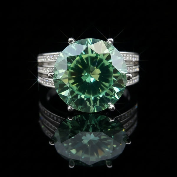 10.5 ct DEW Blue Moissanite Round Solitaire Ring - 18K Gold Vermeil on 925 Sterling Silver