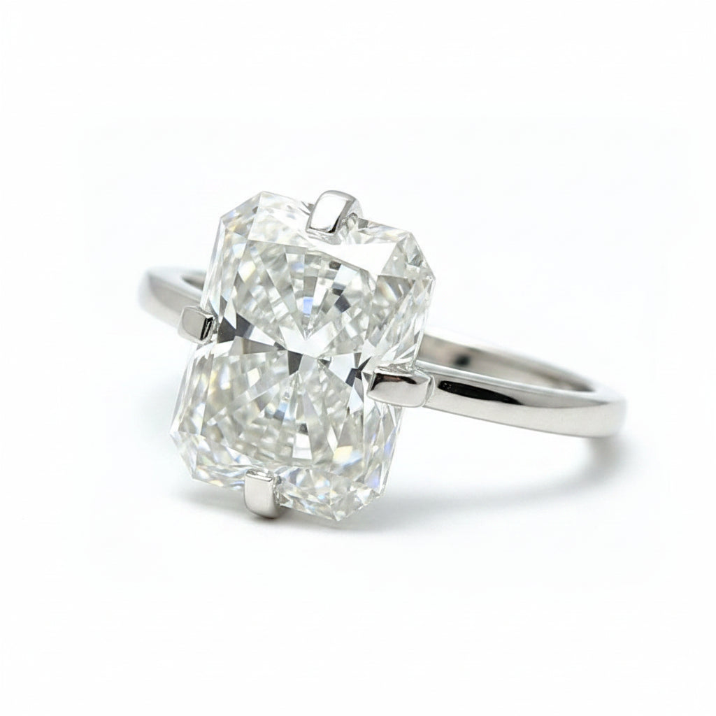 8.15 ct DEW White Moissanite Radiant Solitaire Ring - 18K Gold Vermeil on 925 Sterling Silver