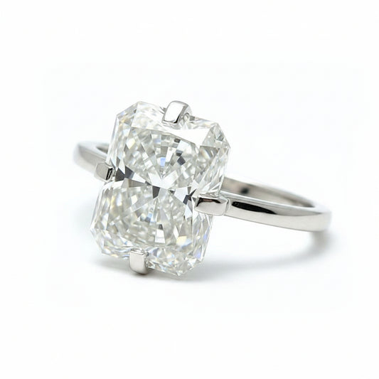 8.15 ct DEW White Moissanite Radiant Solitaire Ring - 18K Gold Vermeil on 925 Sterling Silver