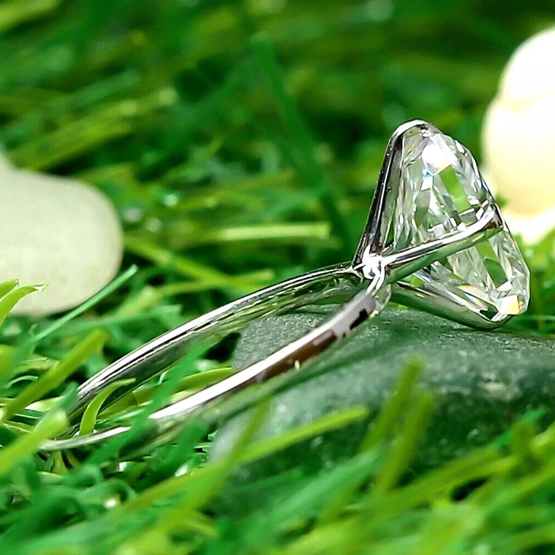 8.15 ct DEW White Moissanite Radiant Solitaire Ring - 18K Gold Vermeil on 925 Sterling Silver