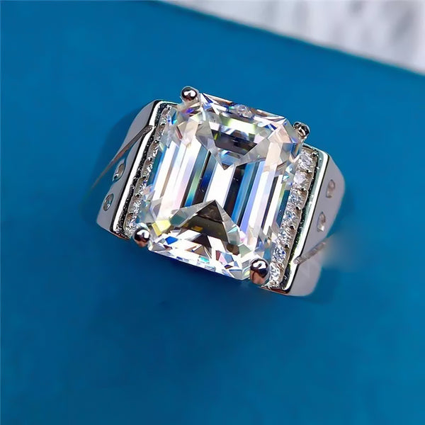 5.3 ct DEW White Moissanite Emerald Solitaire Ring - 18K Gold Vermeil on 925 Sterling Silver