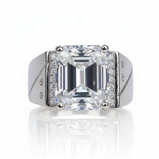5.3 ct DEW White Moissanite Emerald Solitaire Ring - 18K Gold Vermeil on 925 Sterling Silver