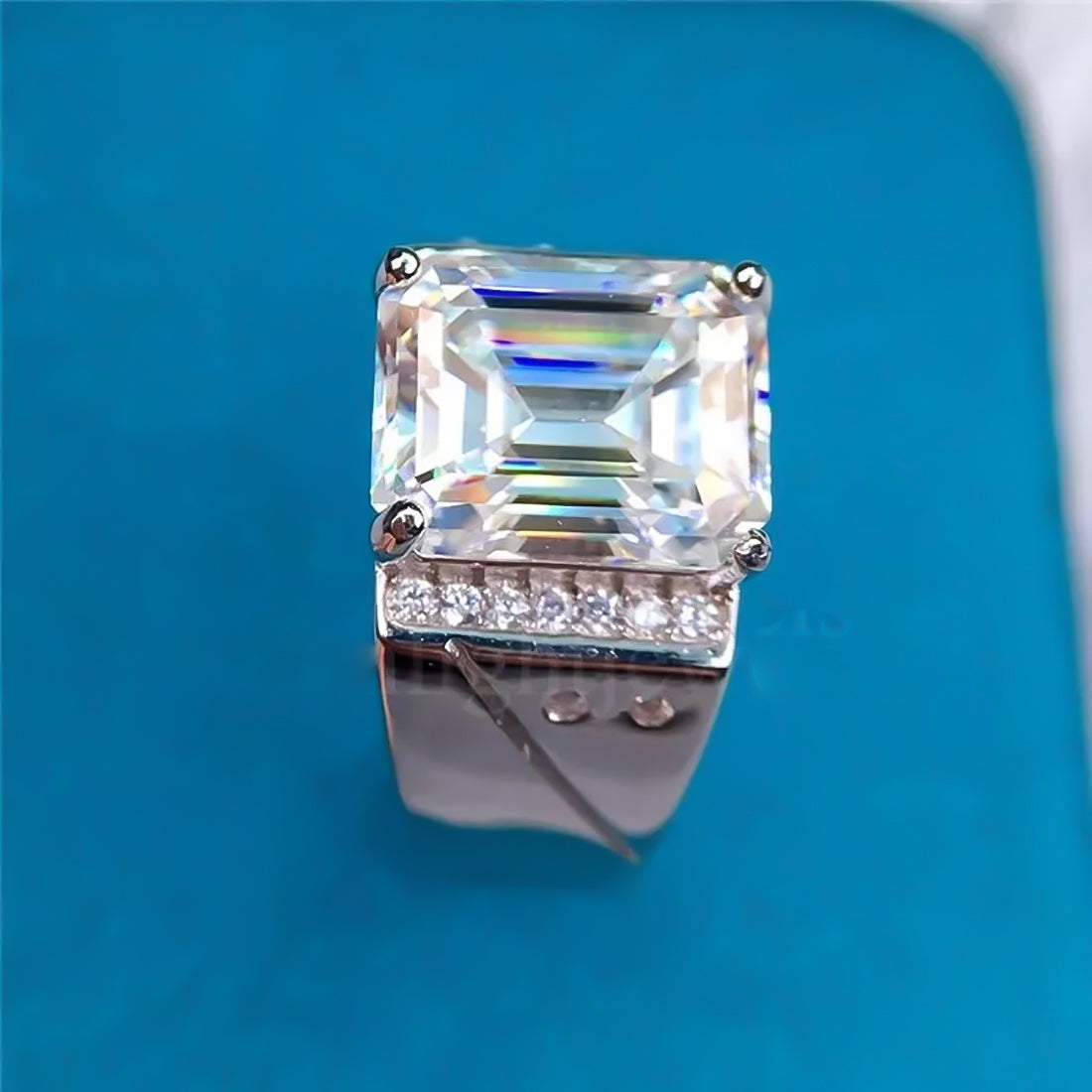 5.3 ct DEW White Moissanite Emerald Solitaire Ring - 18K Gold Vermeil on 925 Sterling Silver