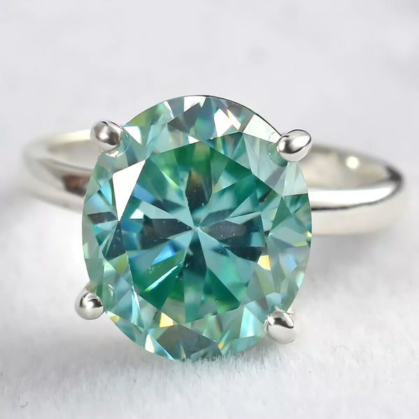 4.8 Ct Blue Moissanite Oval Solitaire Ring - 925 Sterling Silver Gold Vermeil