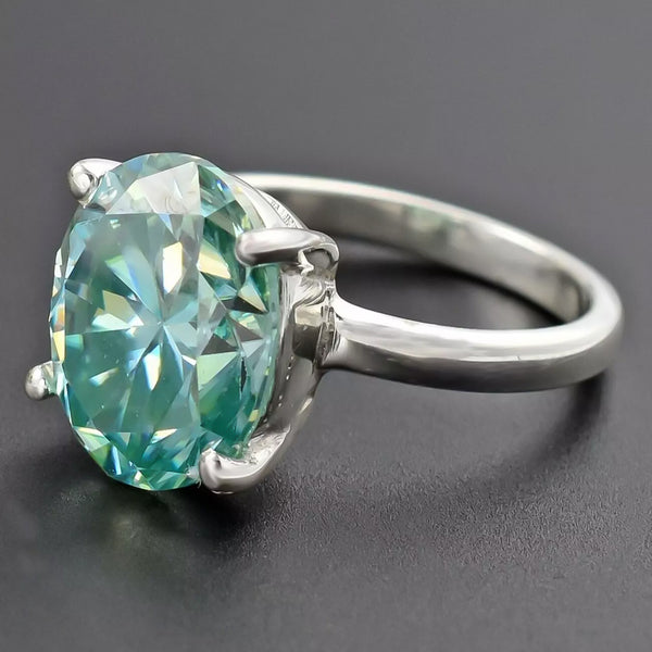 4.8 Ct Blue Moissanite Oval Solitaire Ring - 925 Sterling Silver Gold Vermeil