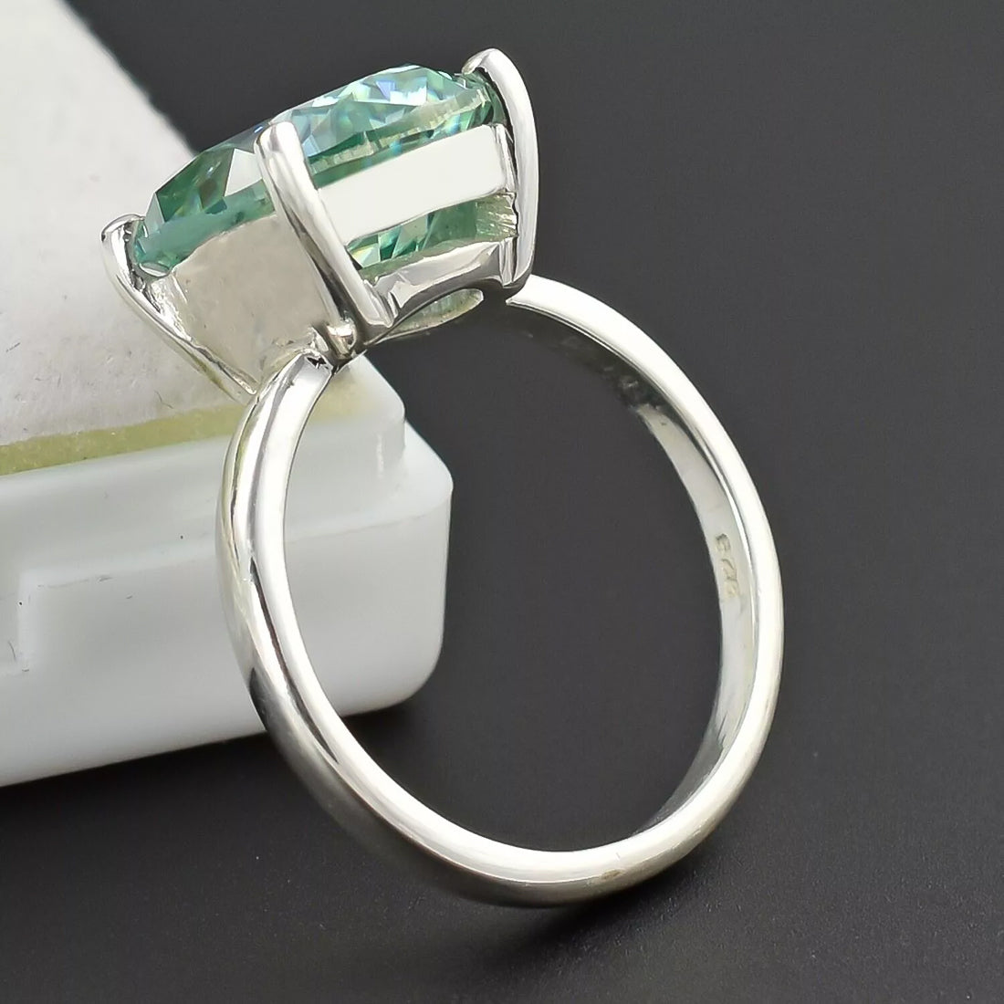 4.8 Ct Blue Moissanite Oval Solitaire Ring - 925 Sterling Silver Gold Vermeil
