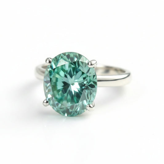4.8 Ct Blue Moissanite Oval Solitaire Ring - 925 Sterling Silver Gold Vermeil
