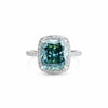 4.40 carat emerald cut fancy blue lab-grown diamond ring in 18k gold vermeil