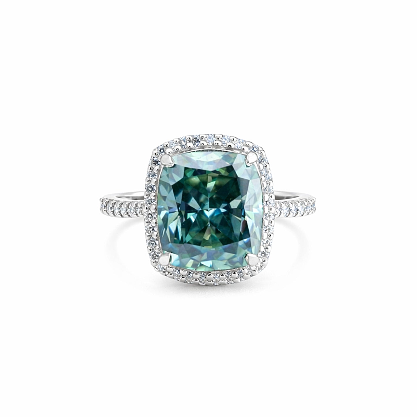 7.0 Ct Blue Moissanite Cushion Solitaire Ring - 925 Sterling Silver Gold Vermeil