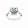 Close-up of large blue emerald step cut, VS1 clarity, full crown and table