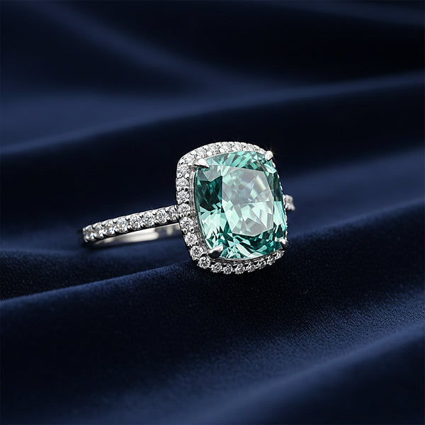 7.0 Ct Blue Moissanite Cushion Solitaire Ring - 925 Sterling Silver Gold Vermeil