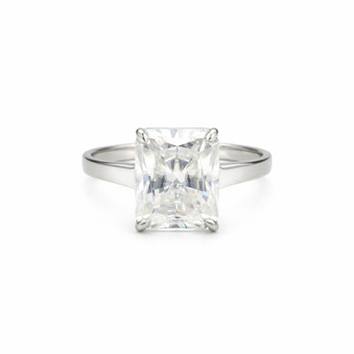 16.5 Ct White Moissanite Emerald Solitaire Ring - 925 Sterling Silver Gold Vermeil