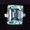 18.6 Ct Blue Moissanite Emerald Solitaire Ring - 925 Sterling Silver Gold Vermeil