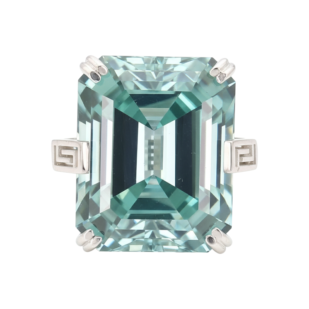 18.6 Ct Blue Moissanite Emerald Solitaire Ring - 925 Sterling Silver Gold Vermeil
