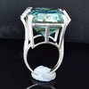 18.6 Ct Blue Moissanite Emerald Solitaire Ring - 925 Sterling Silver Gold Vermeil