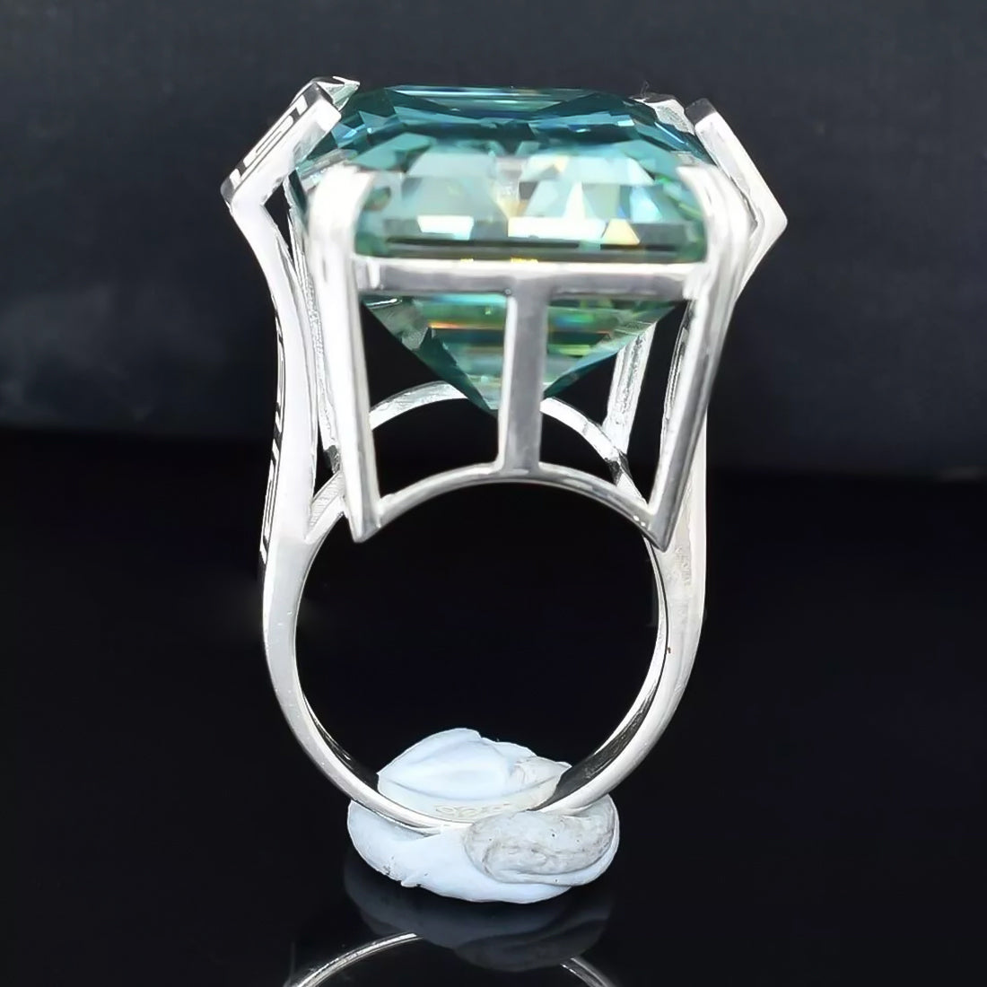 18.6 Ct Blue Moissanite Emerald Solitaire Ring - 925 Sterling Silver Gold Vermeil