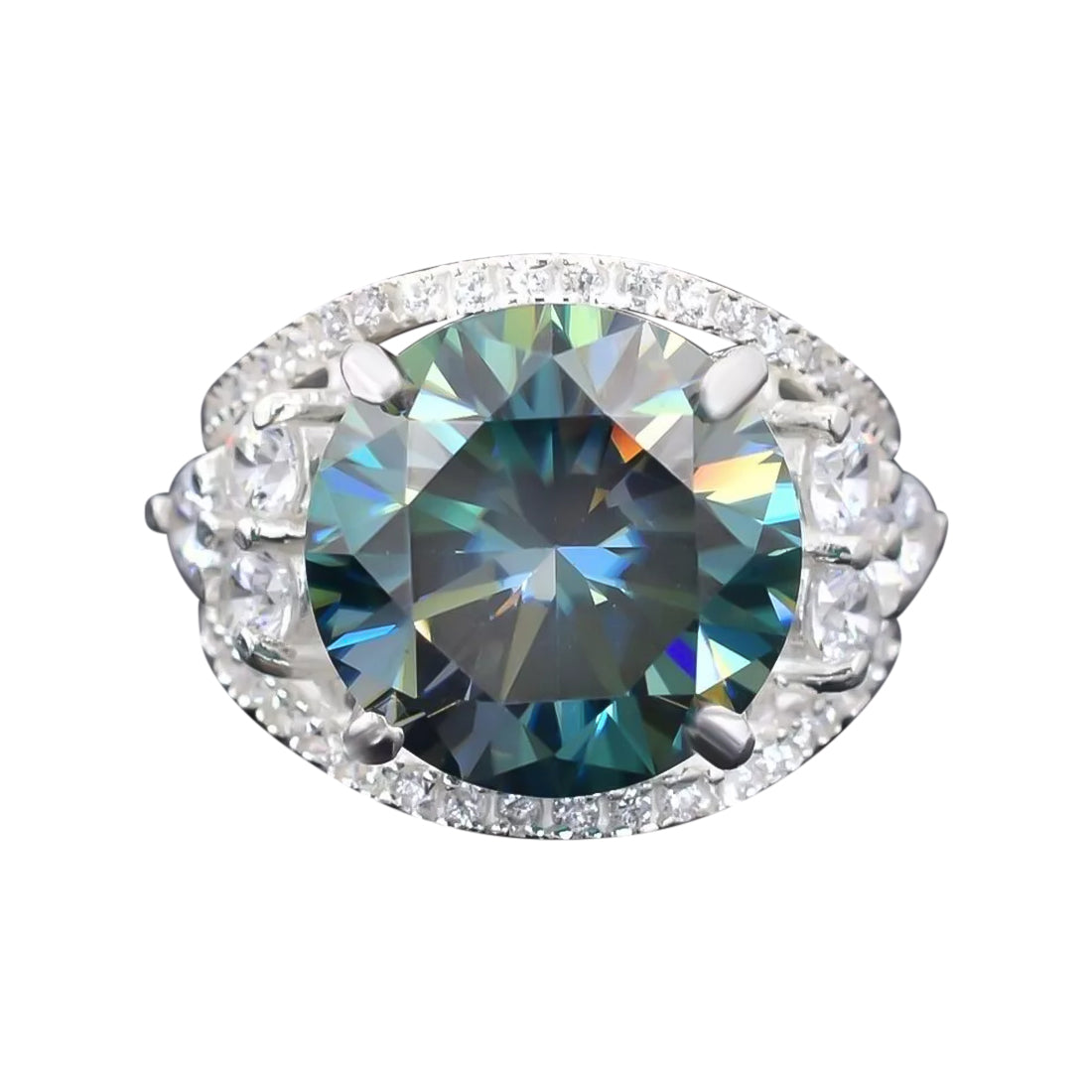 RARE 16.10 Ct Certified Treated Blue Moissanite Solitaire Ring In Gold Vermeil