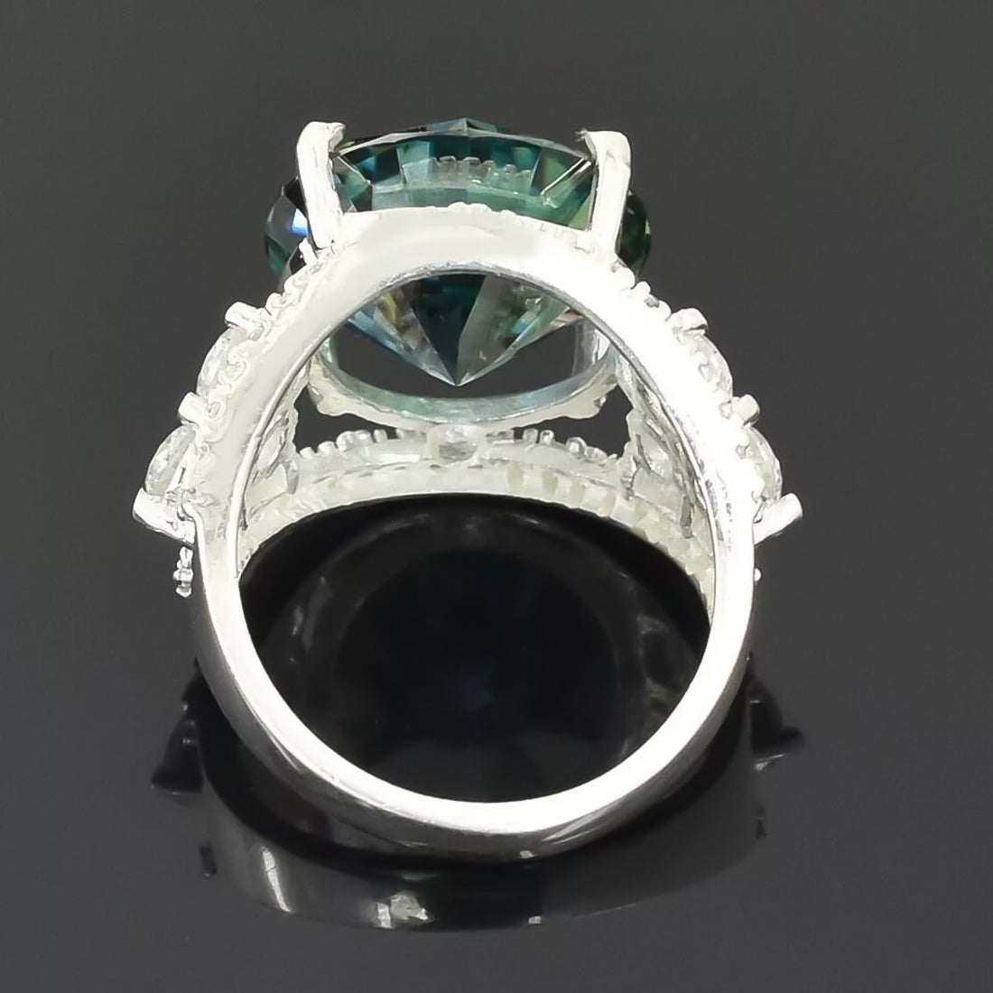 RARE 16.10 Ct Certified Treated Blue Moissanite Solitaire Ring In Gold Vermeil