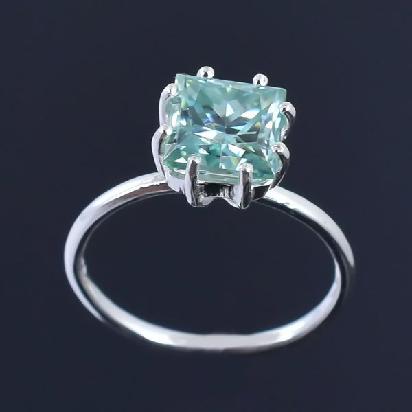 5.5 ct DEW Blue Moissanite Princess Solitaire Ring - 18K Gold Vermeil on 925 Sterling Silver