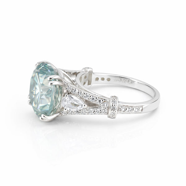 8.5 ct DEW Blue Moissanite Round Solitaire Ring - 18K Gold Vermeil on 925 Sterling Silver
