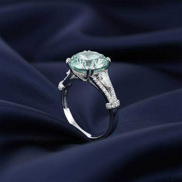 8.5 ct DEW Blue Moissanite Round Solitaire Ring - 18K Gold Vermeil on 925 Sterling Silver