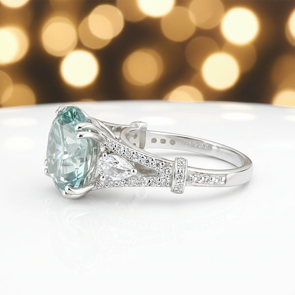 8.5 ct DEW Blue Moissanite Round Solitaire Ring - 18K Gold Vermeil on 925 Sterling Silver