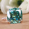13.3 ct DEW Blue Moissanite Cushion Solitaire Ring - 18K Gold Vermeil on 925 Sterling Silver
