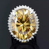 13.6 ct DEW Champagne Moissanite Oval Solitaire Ring - 18K Gold Vermeil on 925 Sterling Silver
