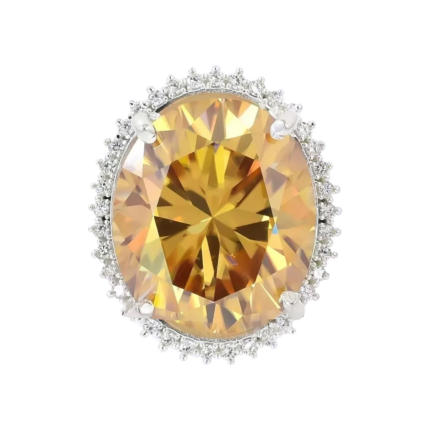 13.6 ct DEW Champagne Moissanite Oval Solitaire Ring - 18K Gold Vermeil on 925 Sterling Silver