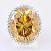 13.6 ct DEW Champagne Moissanite Oval Solitaire Ring - 18K Gold Vermeil on 925 Sterling Silver