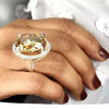 13.6 ct DEW Champagne Moissanite Oval Solitaire Ring - 18K Gold Vermeil on 925 Sterling Silver