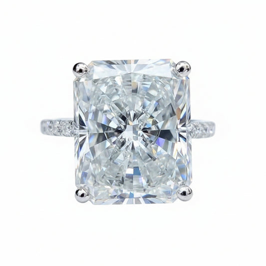 14.6 ct DEW White Moissanite Radiant Solitaire Ring - 18K Gold Vermeil on 925 Sterling Silver