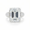 25.5 ct DEW White Moissanite Emerald Solitaire Ring - 18K Gold Vermeil on 925 Sterling Silver