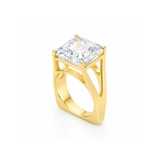 23.5 ct DEW White Moissanite Asscher Solitaire Ring - 18K Gold Vermeil on 925 Sterling Silver