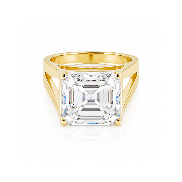 23.5 ct DEW White Moissanite Asscher Solitaire Ring - 18K Gold Vermeil on 925 Sterling Silver