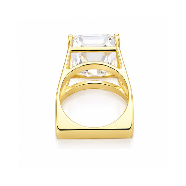 23.5 ct DEW White Moissanite Asscher Solitaire Ring - 18K Gold Vermeil on 925 Sterling Silver