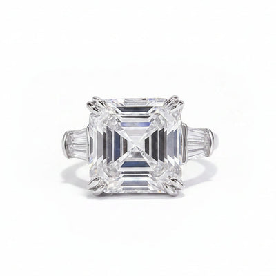 9.5 Ct White Moissanite Asscher Solitaire Ring - 925 Sterling Silver Gold Vermeil