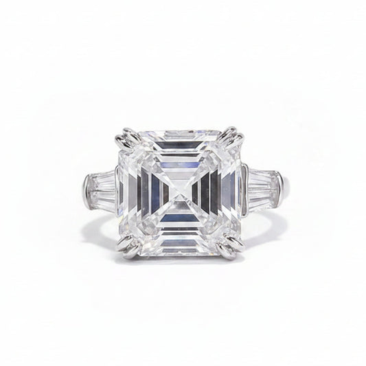 9.5 ct DEW White Moissanite Asscher Solitaire Ring - 18K Gold Vermeil on 925 Sterling Silver