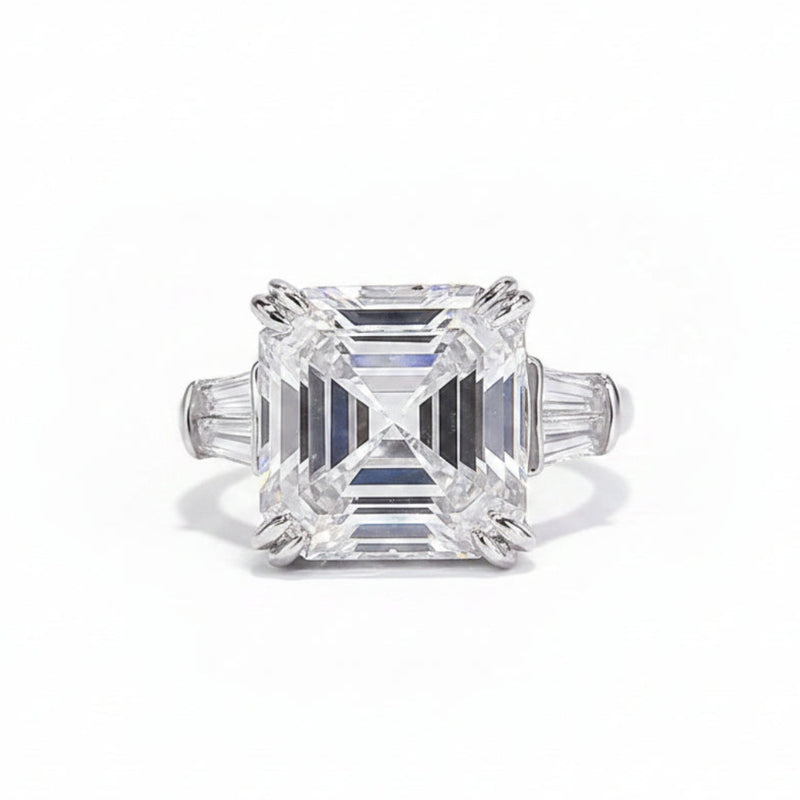 9.5 Ct White Moissanite Asscher Solitaire Ring - 925 Sterling Silver Gold Vermeil